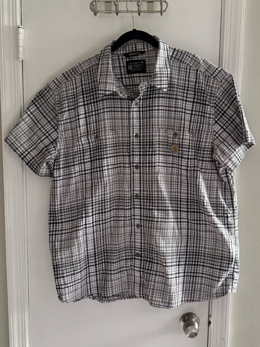 Carhartt Men’s Short-Sleeve Plaid Button-Down Shirt - White & Black Size 2XL